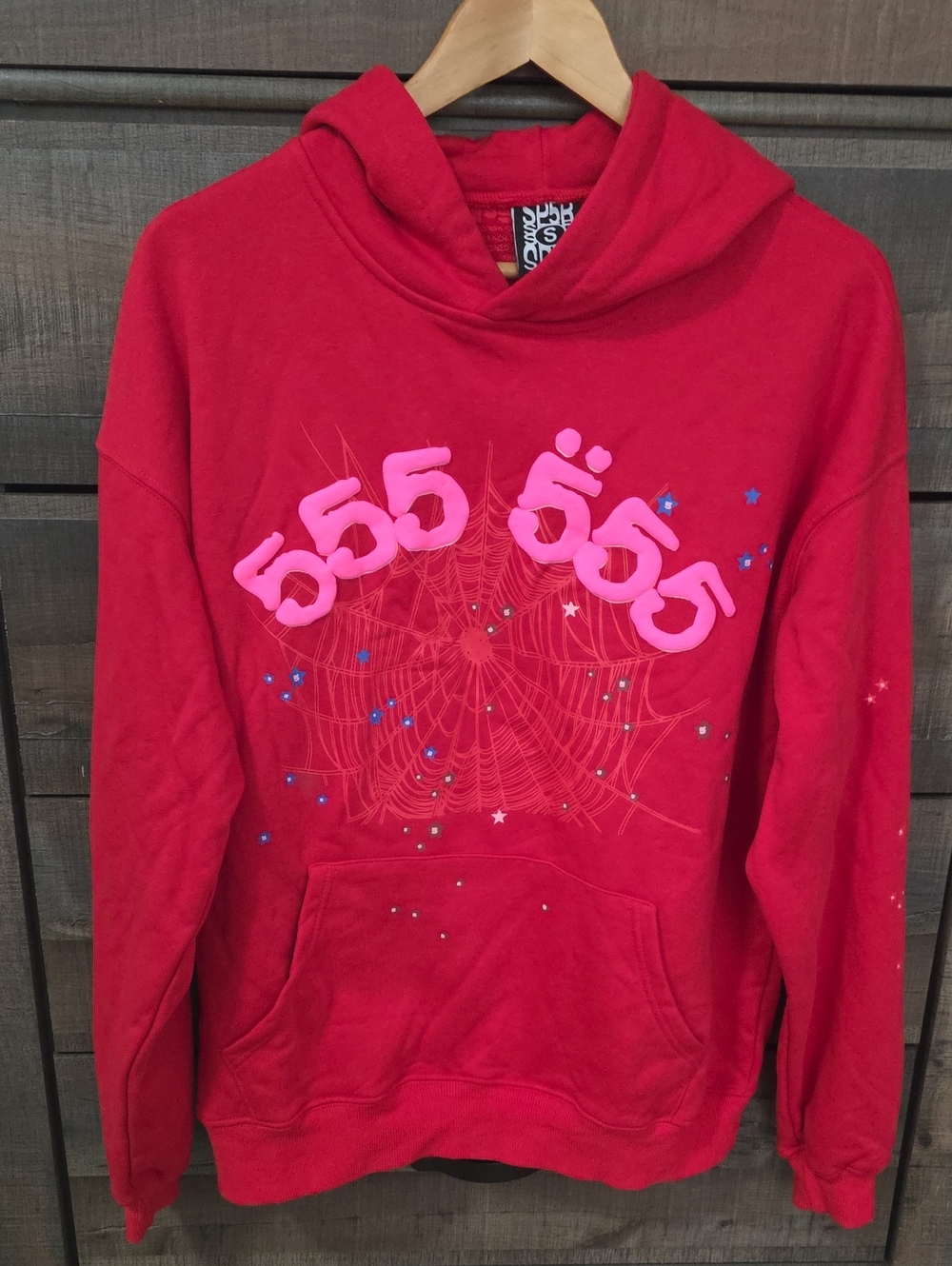 Red Crewneck Hoodie with Pink Graphic